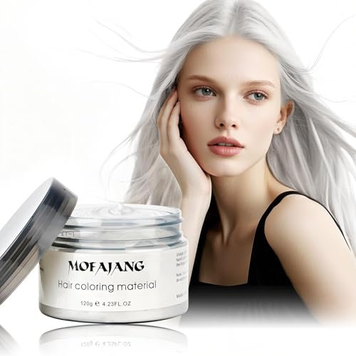 Coloration temporaire, 4,23 oz de cire colorante pour cheveux pour hommes et femmes, pommade colorante naturelle lavable (Blanche)