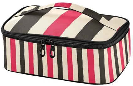OWFKAY Lonchera para hombres y mujeres, pequeña lonchera aislada con asa, portátil, térmica, para el trabajo, la escuela, picnic al aire libre + patrón de rayas verticales rojas, negras y crema