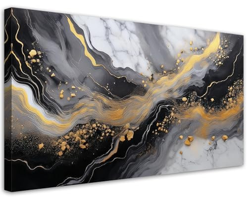 Feeby Bilder - Foto Geschenk - Abstraktion Marmor Gold Schwarz - 120x60 1tlg - Leinwandbilder Wohnzimmer - Wandbild über dem Bett - Bild Schlafzimmer - Aesthetic Zimmer Deko - Modern Pictures