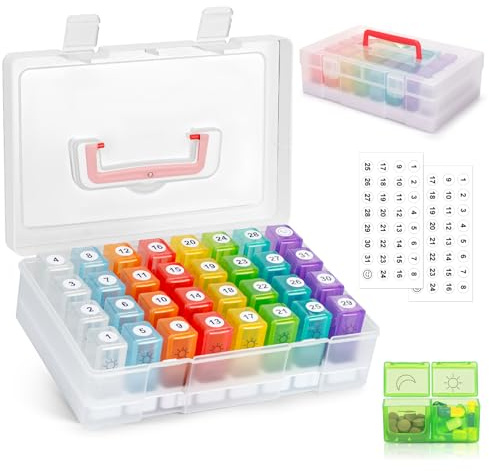 Monatliche Pillenbox 2x täglich AM/PM, 32 Fächer Medikamentenbox für 30 Tage, große Reise-Pillendose (transparent) für Vitamine, Fischöl & Tabletten