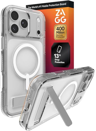 ZAGG Crystal Palace Case with Kickstand for iPhone 17 Pro Max - Clear, Drop Protection (13ft/4m), MagSafe Charging Compatible, ClearGuard Anti-Yellowing Technology, Scratch Resistant Phone Case