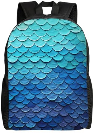 wasserdichte Studentenrucksack Ozean, Meer, Blau, Mer-Mai, Zeichnen, Fischschuppe Daypack Leichter Laptoptasche Für Geschenk, Schule, Job, 42X32X14Cm
