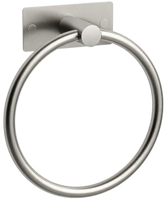 Ibergrif M34455A Handtuchring ohne Bohren, selbstklebend, Zwei Installationsmethoden (Klebstoff und Bohren), Handtuchhalter rund für Badezimmer, ohne Bohren, Edelstahl, gebürstet