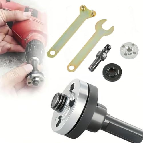 Electric Drill to Angle Grinder Adapter Set, 5-in-1 Conversion Kit with Connecting Rod, Mandrel, Flange Nut, Wrench, and Spanner, for Cutting Ceramic Tiles, Wood, and Metal Grinding or Polishing Work
