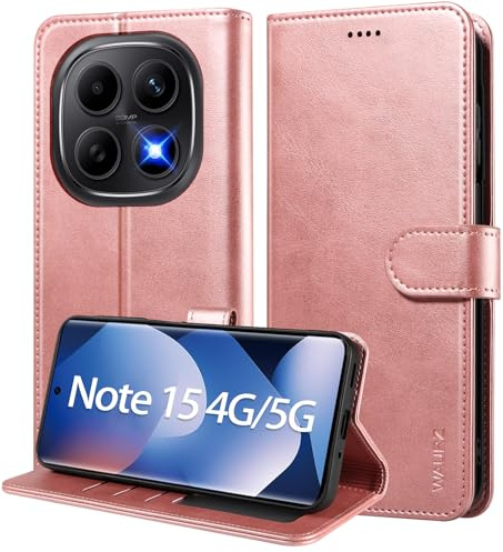 WAURZ Portefeuille Coque pour Xiaomi Redmi Note 15 4G/5G,Or Rose | Etui Antichoc Cuir Pochette à Rabat Clapet, Housse avec Porte Carte Fermeture Magnétique Étui Protection RFID Case Flip Cover