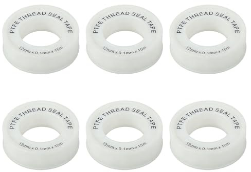 ShiFaKa 6 Rolls PTFE Tape Plumbing Tape to Stop Leaks, 12mm x 0.1mm x 15m | Plumbers Tapess, PTFE Thread Seal Tapes, Teflon Tapes to Prevent Leaking of Water Pipes, Radiator, Sink, Shower Head(White)