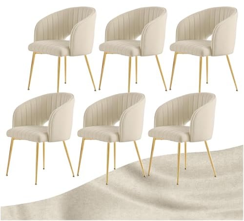 SDXYSTCE Esszimmerstühle mit Armlehne & Goldenen Metallbeinen 6er Set | Samt Polsterstuhl Esstisch Stühle Esszimmer für Küche, Esszimmer, Wohnzimmer und Restaurant - Samt-Weiß
