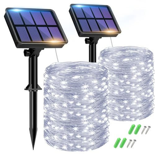 btfarm Solar Lichterkette Outdoor, 2x15M Solarlichterkette Außen Wetterfest | 150 LED 8 Modi IP65 Wasserdicht Kupferdraht Lichterkette Außen Solar Aussen für Garten Terrasse Baum Hof Party (Kaltweiß)