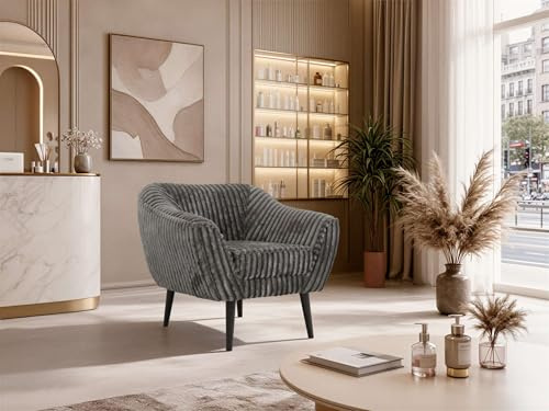 MKS MEBLE Sofa PIRS 1-Sitzer - Skandinavisches Design Couch, Gesteppte Polsterung, Wellenfederung, bequemes Polstersofa für Wohnzimmer - Schwarze Beine, Dunkelgrau Cord
