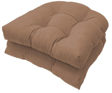 Hengrongshen Stuhlkissen Outdoor Sitzkissen 48x48 Wasserfest Niedriglehner Polster 2er Set Modern Dicke mit Bändern für Büro Gartenstühle und Rattansessel (Braun)