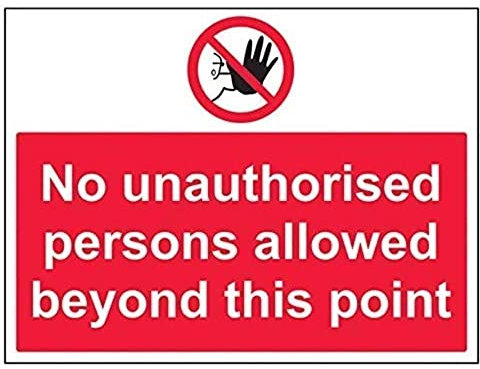 V Safety 52033BF-R No Unauthorised Persons Allowed Beyond This Point Sign - Landscape - 400mm x 300mm - 1mm Rigid Plastic, Black/Red