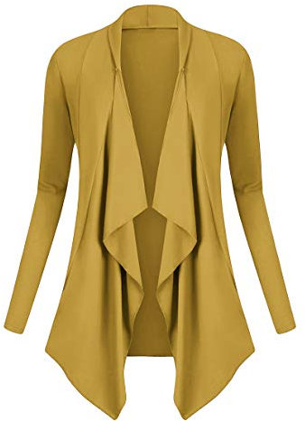 Urban GoCo Donna Cardigan Drappeggiato Aperto Davanti a Maniche Lunghe e Orlo Irregolare Giacca Top (X-Large, Mustard)