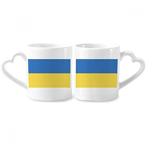DIYthinker Ukraine Nationalflagge Europa Land Paar Tassen Keramik-Liebhaber Tassen Herz Griff 12 Unzen Geschenk Mehrfarbig