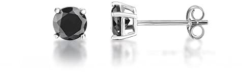 inSCINTILLE Lucciole Orecchini Punto Luce in Argento 925 Rodiato con Zirconia Cubica (Nero, 0.50 cm)