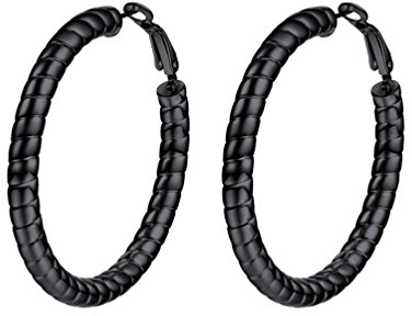 PROSTEEL Damen Ohrstecker 40 mm Schwarz Creolen Huggie Hoop Ohrringe Modeschmuck Muttertag Valentinstag