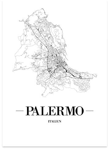 JUNIWORDS Stadtposter - Wähle Deine Stadt - Palermo - 21 x 30 cm Poster - Schrift A - Weiß