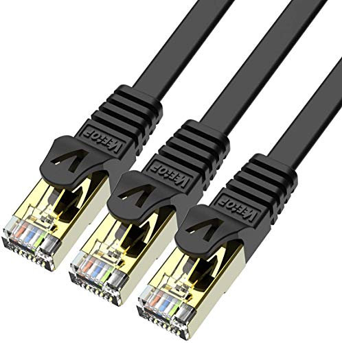 Veetop 5m x 3 Stück Lan Kabel Cat 7 Netzwerkkabel Patchkabel für 10 Gigabit Ethernet, Flexibel und Robust mit vergoldetem RJ45. Schwarz