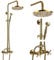 gotonovo Exposed Bathroom Shower Faucet Set Shower Fixture 8 Inch Rainfall Shower Head Handheld Shower Cross Handle Wall Mount 2 Functions Polished Gold