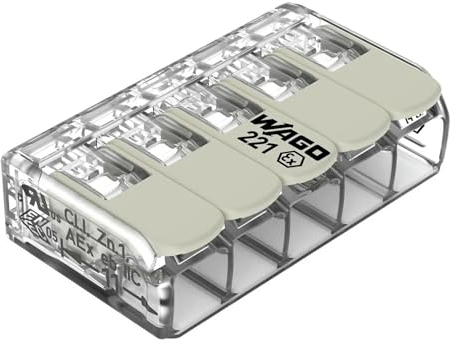 WAGO Verbindungsklemmen 221-485 | 5 Leiter, bis 4 mm², 25 Stück, COMPACT Kabelverbinder mit Hebeln für alle Leiterarten weltweit, bestätigte Anwendungssicherheit