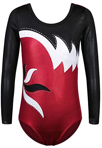 ZNYUNE Kinder Gymnastik Trikot Klassisch Gymnastikanzug Langarm für Mädchen 197 WineRed 12A
