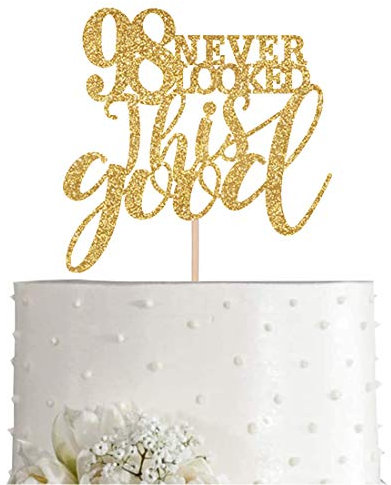 Gold Glitter 98 Never Looked This Good Cake Topper, Frauen Gold Happy 98th Birthday Cake Topper, Geburtstagsparty-Dekorationen, Zubehör