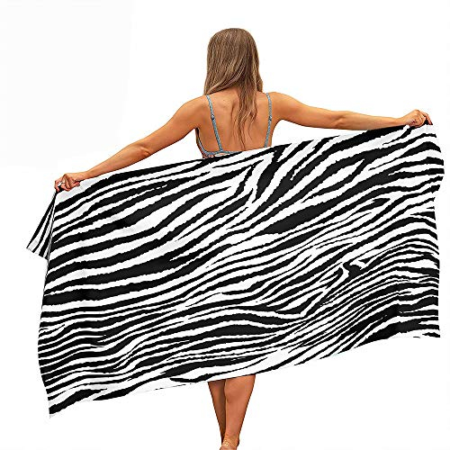 Surwin Strandhandtuch Mikrofaser, Strandtuch Sommer Abstrakt Strandtücher Schnelltrocknend Sand Proof Saugfähig Handtücher Handtuch für Reise Strand Schwimmen Sport (Schwarz Zebramuster,80x180cm)