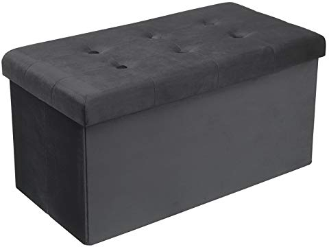 WOLTU Sitzbank mit Stauraum Sitzhocker Faltbar Aufbewahrungsbox Fußablage, Gepolsterte Sitzfläche aus Samt, max. statische Belastbarkeit 300 kg, 80 L, 76x37,5x38 cm, Grau
