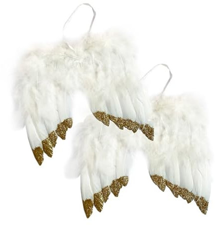 Knüllermarkt Engelsflügel Weiß Gold 2 Stück, 21x19,5 cm, Weihnachtsbaum Deko, Engel Weihnachtsschmuck, Christbaumschmuck Federn