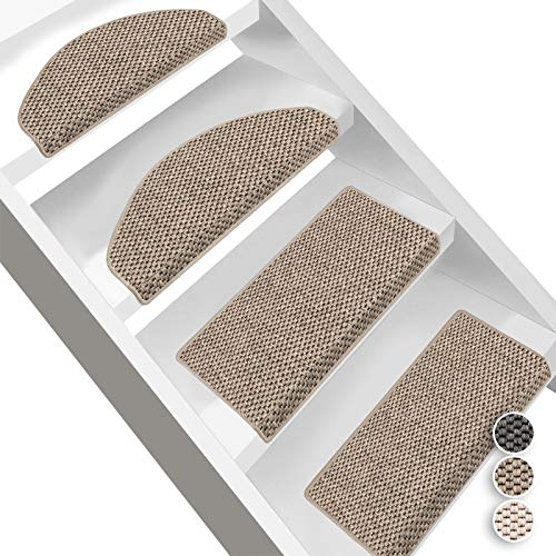 Floordirekt Stufenmatten Kalkutta | Halbrund oder Eckig | Sisaloptik | Treppenmatten in 3 Farben | Luxeriös & strapazierfähig | Stufenteppich für Innen (Taupe, Eckig 65 x 23,5 cm)