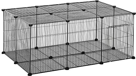 PawHut Parque para Mascotas DIY Jaula para Animales Pequeños de 22 Paneles de Malla Metálica con Puerta Conejos Cobaya 105x70x45 cm Negro