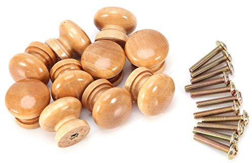 AUNMAS 10Pcs Wooden Drawer Knobs, 24 x 18 x 19.5mm Round Mushroom Shape Wooden Furniture Pull Handle Kitchen Cabinet Drawer Cupboard Door Knob for Drawer Wardrobe Kitchen(S 24MM)