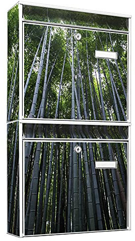 banjado® Briefkastenanlage 2 Fach 36x64x10cm mit Motiv/Briefkasten groß mit Namensschild/Postkasten A4 Einwurf inkl. Montagematerial & je 2 Schlüsseln/Briefkasten ohne Zeitungsfach