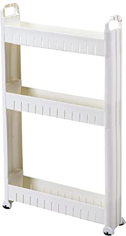 Chariot De Rangement Mince 3/5 Niveaux, Chariot À Roulettes, Organisateur D'étagères De Rangement Mobile Pour Bureau De Buanderie De Salle De Bain De Cuisine, Plastique, Blanc, Largeur 10cm,3 Niveaux