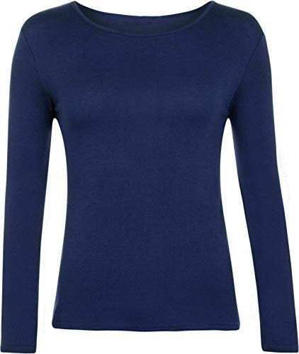 Hiffy Ladies Plain Long Sleeve T-Shirt Top Womens Plus Sizes UK 8-26 (Navy, 8-10)