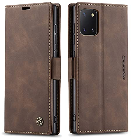 Ququcheng123 Lederhülle kompatibel mit Samsung Galaxy A81/M60S/Note 10 Lite Hülle,Flip Case Schutzhülle Klapphülle Handyhülle Standfunktion-Kaffee