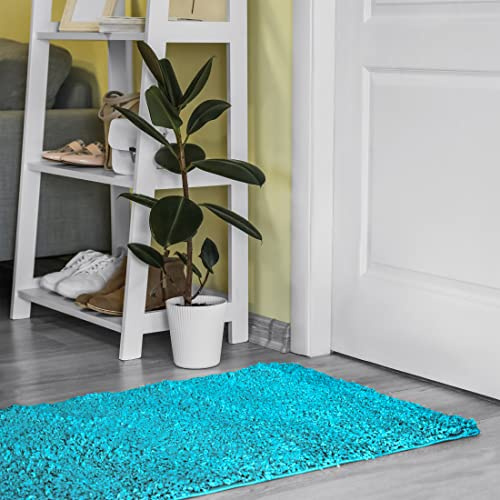 Mazovia Shaggy Läufer nach Maß Einfarbig - Hochflor Langflor Flauschig Teppichläufer für Flur Schlafzimmer Küche - Teppich Set Läuferset in Versch. Größen und Farben Aqua Türkis 80 x 150 cm