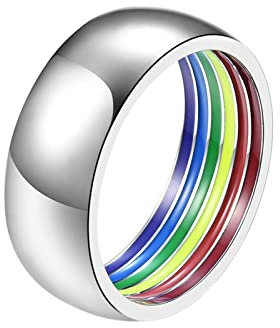 Epinki Ringe Verlobung Herren 8MM, Silber Bandring Eheringe Regenbogen Flagge Gay LGBT Edelstahl Ringe für Männer, Gr.54 (17.2)