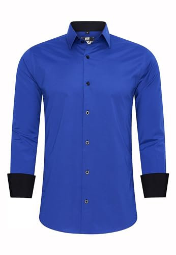 R-Neal Business-Hemd Herren Kontrast Hemd Hochzeit-Hemd Slim Fit Hemden Stretchhemd S - 4XL G44, Farbe:Sax, Größe:3XL
