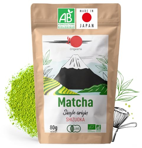 ORIGEENS Thé Matcha Bio Japonais USAGI - Single Origin Shizuoka - Poudre de Thé Vert Matcha Bio Sachet 80gr