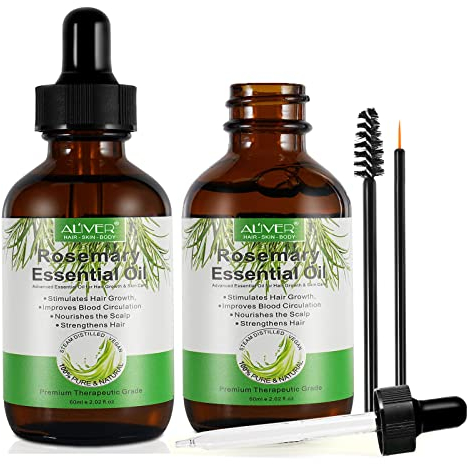 2 Stück Rosmarin Öl für Kopfhaut und Haar, Ätherisches Rosmarinöl für Haarwuchs, Stärkendes für Gesundes Haarwachstum, 100% Naturreines Ätherisches Rosmarinöl für Hautpflege, 60ml