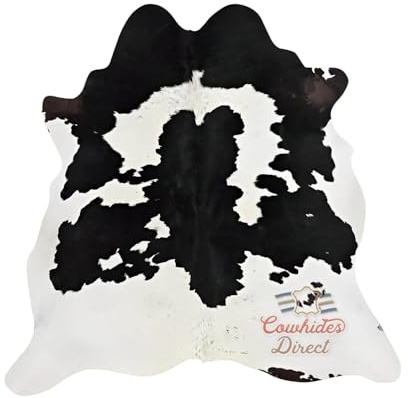 Cowhides Direct 100% Genuine Cowhide Rug - Black & White Cow Hide Area Carpet - Animal Rugs for Living Room & Western Home Decor - Real Cowhide Rug for Rustic & Modern Style, (7x6 ft)