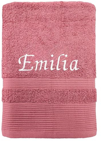 KDO MAGIC - Handtuch personalisiert - Bestickte Serviette mit einem Namen - 100% Baumwolle - Geschenkidee zum Geburtstag, Muttertag, Weihnachten (70 x 130 cm, Rosa Marsala)