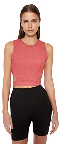 Trendyol Chemisier en Tricot à col Rond pour Femme Chemise, Vieux Rose