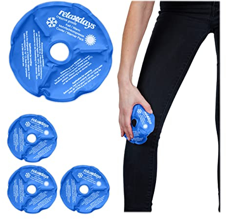 Relaxdays Kühlpads Knie, 4er Set, Kalt Warm Kompressen, wiederverwendbar, Kühlpack mit Aussparung für Kniescheibe, blau