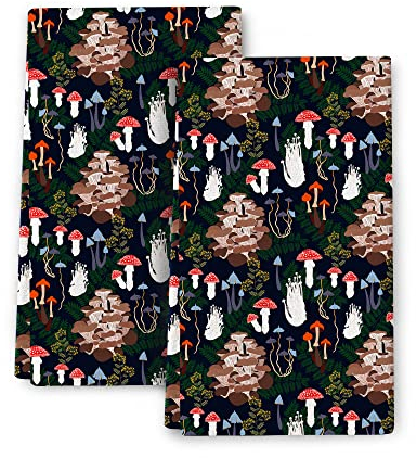 Niedliche Pilz-Botanik-Pflanzen-Geschirrtücher, 40,6 x 61 cm, saugfähiges Trockentuch, Geschirrtuch, 2er-Set zum Kochen, Backen, Bauernhaus, Heimdekoration