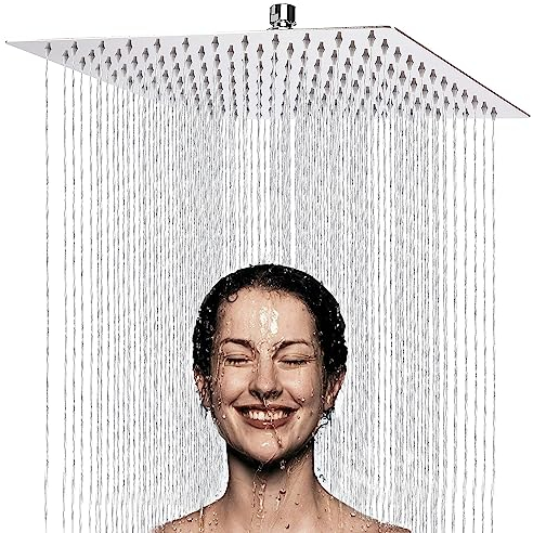 JINYOMFLY Tete de Douche Carré Inox, Tete de Douche Pluie, Pommeau de Douche, Pomme de Douche Haute Pression, Rotatif 360°, Facile à Installer et à Nettoyer, 8 Pouces
