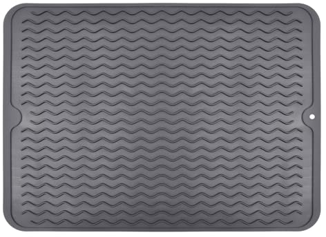 Tibapla Große Abtropfmatte aus Silikon, Hitzebeständig und Rutschfest Silikonmatte 40x30cm Silikon Geschirr Trockenmatte Silikon Abtropffläche Matten für Geschirr (Dunkelgrau)