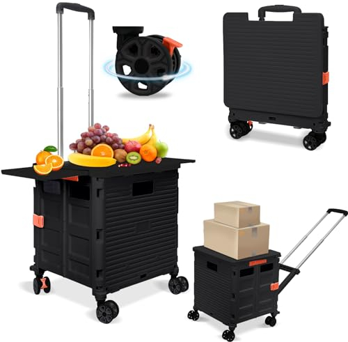 FELICON Selorss Faltbarer Mehrzweckwagen, Rollkiste, Tragetasche, Aufbewahrungs-Bollerwagen auf 4 drehbaren Rädern mit verstellbarem Griff, verlängerter magnetischer Deckel für Lehrer, Umzug,