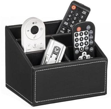 LEKE GO Portamandos negro factory de piel soporte para mando a distancia con 5 bolsillos (Negro)