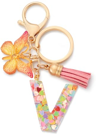CHUQING Schlüsselanhänger Rosa,Anfangsbuchstaben Schlüssel Anhänger mit Schmetterlings Quasten,Schlüsselanhänger Buchstabe,Schlüsselanhänger Schmetterlinge Geschenk